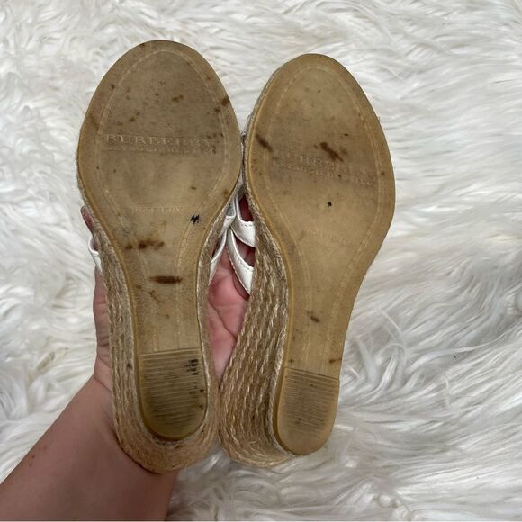 Burberry strappy Nova check Plaid Jute‎ wedge Espadrille sandals Coastal 37 - Picture 9 of 10